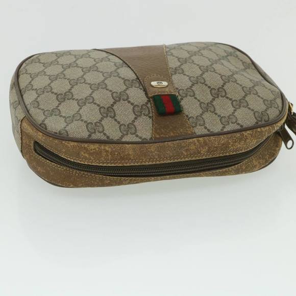 GUCCI GG Canvas Web Sherry Line Clutch Bag PVC Leather Beige Green Auth ep1670 - Picture 6 of 16